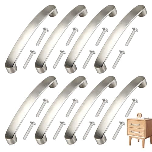 Image of 8Pac Silver Cabinet Handles,Kitchen Cabinet Handle,Cupboard Handles,Bow Stainless Steel Drawer Cabinet Pulls,96mm Hole Centre with Screws,Aluminum Alloy Handles for Drawer Wardrobe Kitchen or Other
