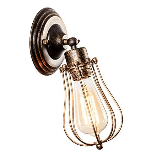 Image of LULING Industrial Wall Sconce Vintage Lighting Adjustable Lamp Rustic Wire Metal Cage Oil Rubbed Wall Light Shade Edison Style Antique Fixture Porch Mirror (No Bulb) (Bronze)