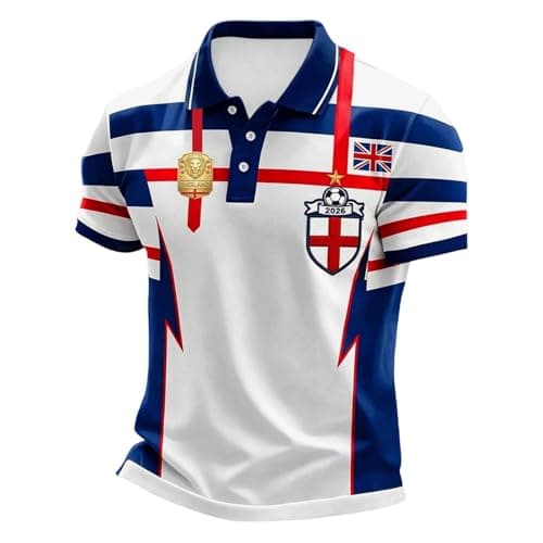 Image of Football Jersey Men, Men's England Football Shirt 2026 World Cup Shirts Polo Clear Printed Tops Mens Soccer Clothing Stretchy Jersey Men Lightweight Poloshirt Breathable Comfortable Blue XXL