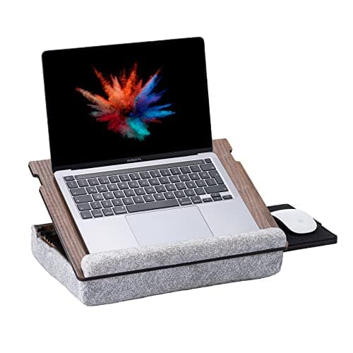 Image of Vigo Wood Laptop Tray - Ergonomic Design with Cushioned Bottom and Mousepad Drawer - Adjustable Height for Comfortable Work Anywhere - Ideal for Home Office, Sofa, Bed (Walnut)