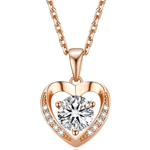 Image of MomentWish Necklace For Women Rose Gold, 0.5 Carat Moissanite Necklaces Heart Pendant 925 Silver Necklace for Women Gifts Wife Birthday Gifts