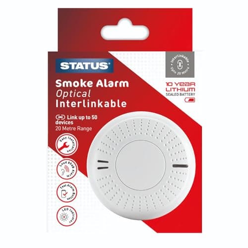 Image of STATUS 10 Year Interlinkable Smoke Alarm with Sealed Long-Life Battery, Wireless Smoke Detector for Home & Landlord Safety Compliance, White (SIPESA1PKB4)