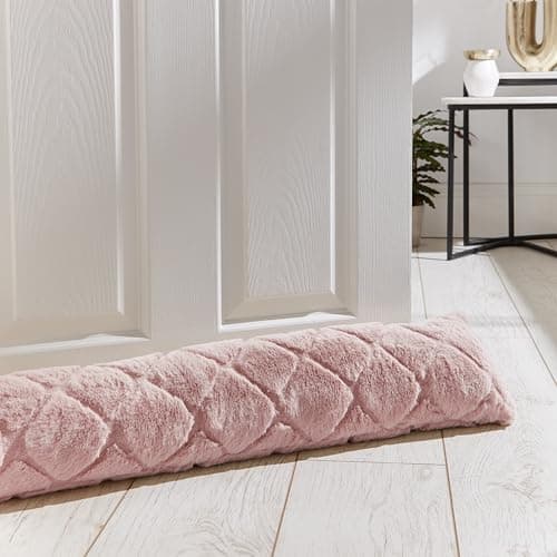 Image of Catherine Lansfield Cosy Diamond Faux Fur Door Draught Excluder Blush Pink