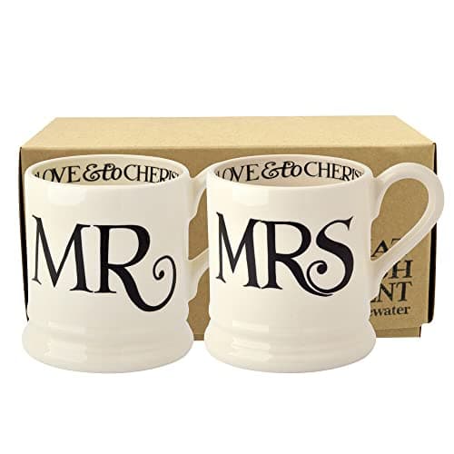Image of Emma Bridgewater Mr and Mrs Mugs Set of 2, Large 1/2 Pint Stoneware Ceramic Coffee Mugs - Gift Wedding, Engagement Gift Ideas for Couples
