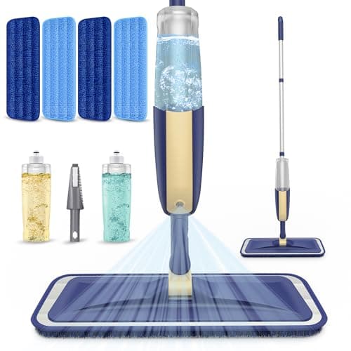 Image of Spray Mops for Cleaning Floors - MEXERRIS Wood Hard Floor Mop with 4 Washable Microfibre Pads 2 Bottles - Dust Wet & Dry Mops for Hardwood Laminate Wood Tiles Floor Cleaning - Home Commercial Mop