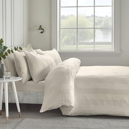 Image of Catherine Lansfield So Soft Satin Stripe Single Duvet Cover Set with Pillowcase Cream