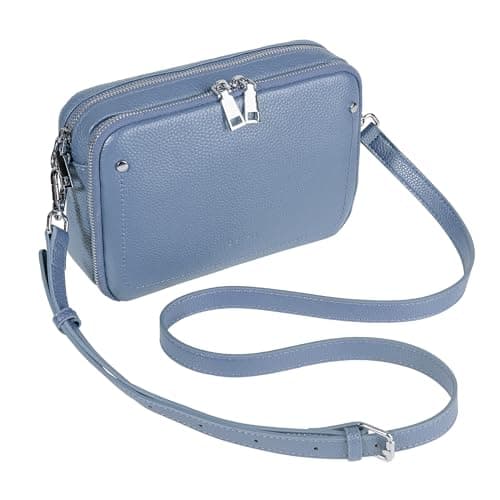 Image of Befen Genuine Leather Crossbody Bag for Women Blue RFID Blocking Shoulder Bag Small Phone Bag with Adjustable Strap