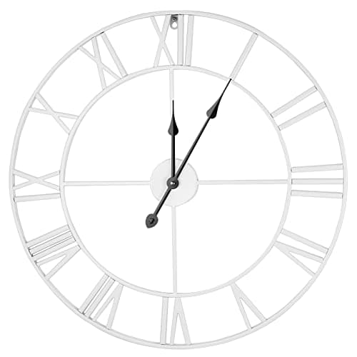 Image of Shoze Roman Numerals Vintage Metal Wall Clock - 60CM Large Round Silent Battery-Operated for Living Room, Bedroom, Kitchen, Cafe, Hotel, Office (White)
