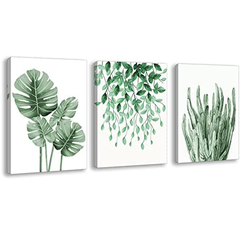 Image of Plant Wall Art Leaf Prints - Tropical Nursery Canvas Pictures Modern Botanical Monstera Artwork Minimalist Green Foliage Paintings Posters Decoration For Living Room Kitchen Office FRAMED 12x16 Inches