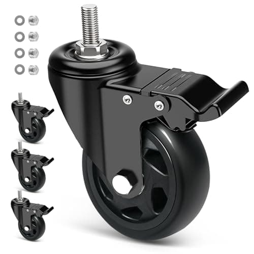 Image of RRIUTO 100MM Heavy Duty Furniture Casters with Brake, Set of 4 Castor Wheels with M12x1.75x30mm Screw Stem, Double Bearing Stem Castor Swivel Wheels for Furniture, PU Trolley Castors up to 500kg