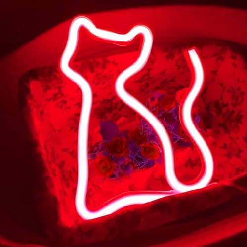 Image of LED Neon Sign Night Light, Battery and USB Powered Signs Neon Lamp Decorative Neon Sign wall Lamp(Cat, Red)