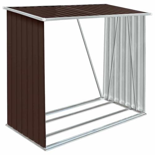 Image of vidaXL Garden Log Storage Shed - Brown Galvanised Steel Firewood Storage - Weather- and Durable with Extra Tubes & Steel Floor for Stability (163x83x154cm)
