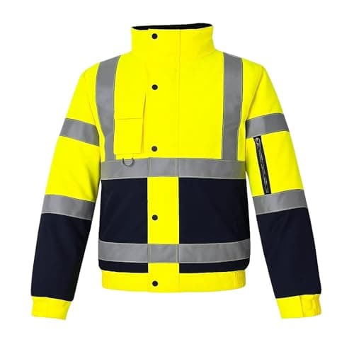 Image of Step Ahead Mens Hi Vis Waterproof Bomber Jacket – EN20471 Certified Safety Workwear – Two Tone Reflective Jacket for Construction, Warehouse & Utility Use (Yellow/Navy, 2XL)