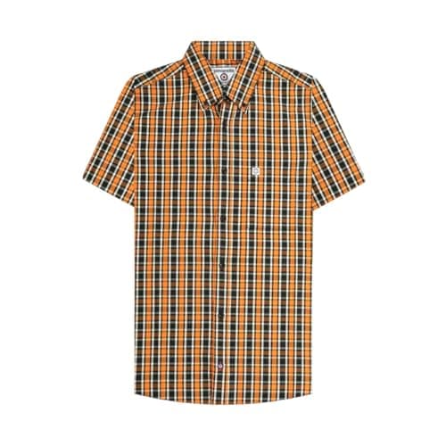 Image of Lambretta Mens Checked Short Sleeved Button Down Shirts (UK, Alpha, 3XL, Regular, Regular, Black/White/Orange)