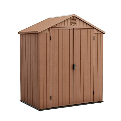 Image of Keter Darwin Outdoor Apex Double Door Garden Storage Shed 6 X 4ft Brown Wood Look And Feel | Fade Free | All Weather Resistant | Safe And Secure | Zero Maintenance | 15 Year Warranty
