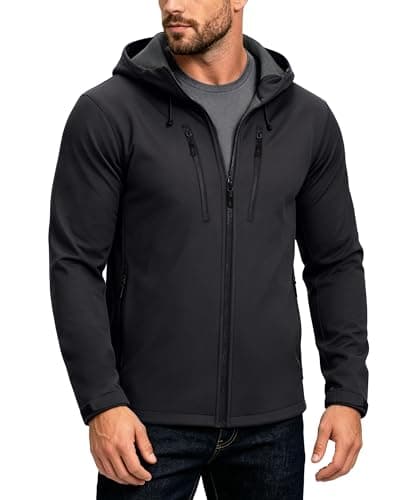 Image of 33,000ft Men's Waterproof Softshell Jackets Lightweight Fleece-Lined Running Jacket Breathable Windbreaker Casual Functional Coat with Hood for Cycling, Hiking,Golf Grey L