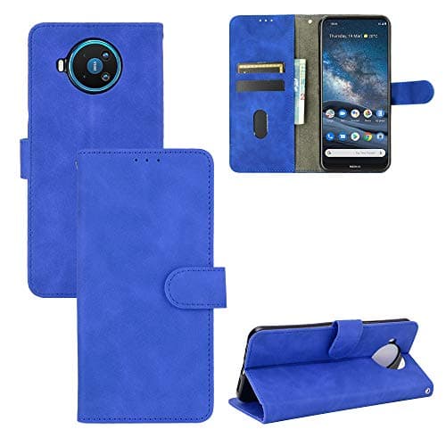 Image of Rfvzubemok Compatible with Nokia 8.3 5G Flip Wallet Cover,Compatible with Nokia 8.3 5G Kickstand Magnetic Closure Blue