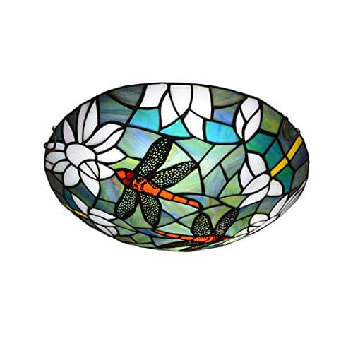 Image of Tiffany Style Ceiling Light Flush Mount, Retro Stained Glass Round Ceiling Lamp, Dimmable Metal Hallway Ceiling Lighting Fixtures for Living Room Bedroom Kitchen,15,30CM