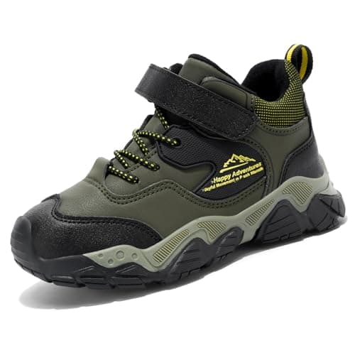 Image of Unitysow Kids Hiking Boots Boys Waterproof Walking Shoes Trainers Children Outdoor Lightweight Trekking Footwear Camping Climbing Shoes Sneaker,Green,13 Child UK
