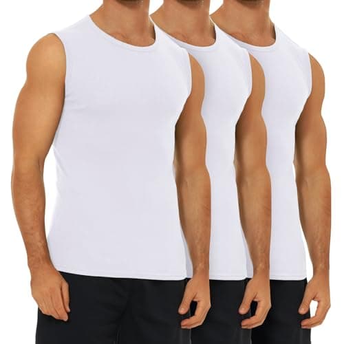 Image of FALARY Men's Sleeveless Tank Tops 100% Cotton White Gym Vest Top for Men Workout Running Training Soft Comfort Fit Classic Sports Athletic Singlet M 3 Pack