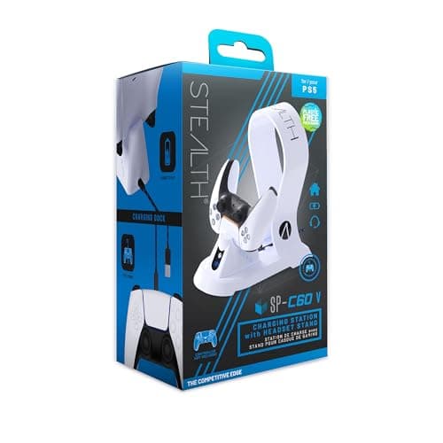 Image of Stealth SP-C60 V White Charging Station with Headset Stand for PS5 Includes 2M Premium Braided Play and Charge Cable