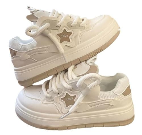 Image of Star Shoes Walking Sneakers for Women ，Chunky Lace-Up Platform Sneakers with Y2K Aesthetic, Cute Comfort for Casual Sports UK 4-6.5 White