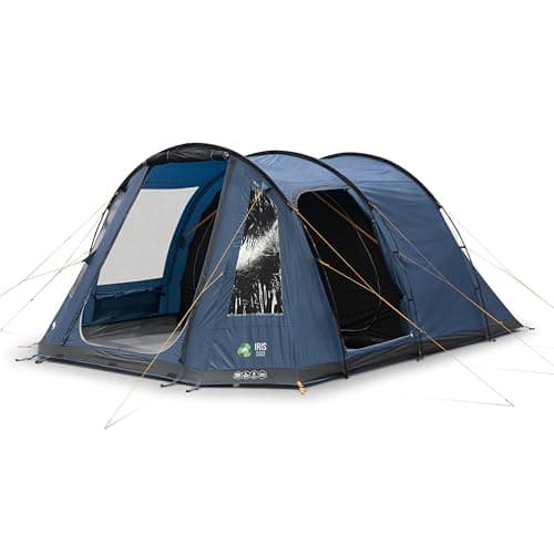 Image of Vango Iris 500 Tent for 5 People with Lights-Out Bedrooms, Bright Living Area, 5 Man, Quick Pitch, Tunnel Design, Sewn-In Groundsheet, Spacious, Family Camping, Waterproof 3000mm HH, Eco-Friendly,