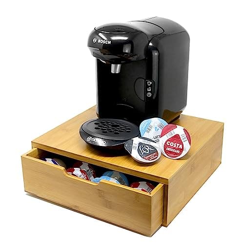 Image of Bamboo 64 Coffee Pod Drawer | Tassimo Pod Compatible | Coffee Machine Stand | Pod Drawer Dispenser | Wooden Kitchen Storage for Coffee & Tea | M&W
