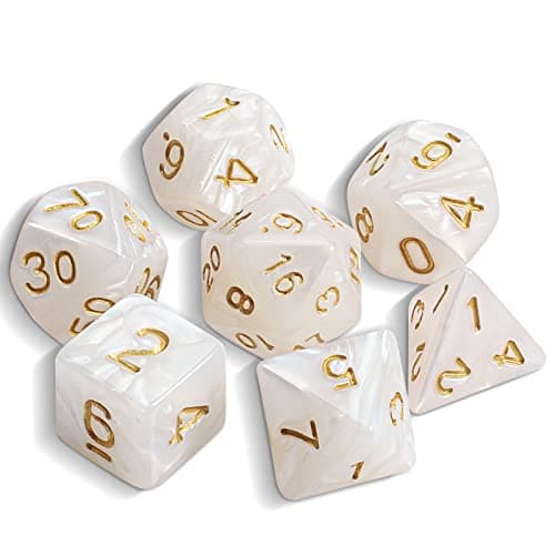 Image of QMAY DND Dice Polyhedral Dice Set - 7 Pieces for Dungeon and Dragons MTG RPG D&D D20, D12, D10, D%, D8, D6, D4 (Ivory White)