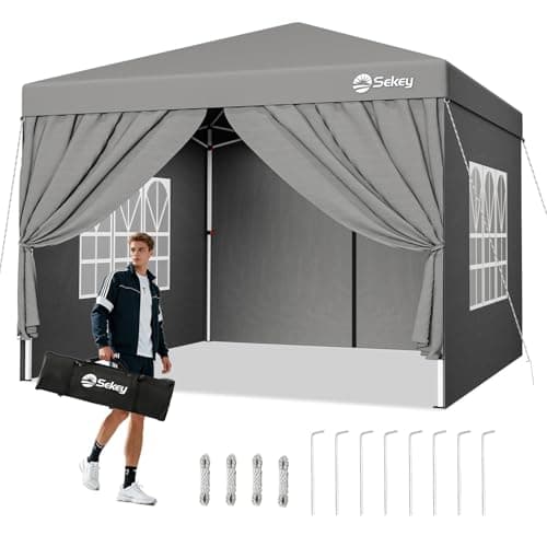 Image of Sekey Pop Up Gazebo with Sides 3m x 3m, Heavy Duty Gazebo with Carry Bag, Instant Setup, Waterproof 1000mm - Marquee Garden Party Tent Outdoor, (Grey, 3x3 with Sides)