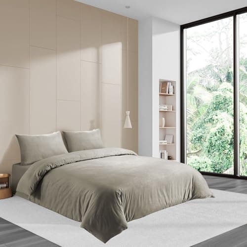 Image of LYMA Bedding Duvet Cover Set King Abstract Embossed, OEKO-TEX Certified, Ultra Soft NanoPlush Double Brushed Quick Dry, Button Closure, Wrinkle Fade Resistant Quilt Cover with Pillowcase (Beige)