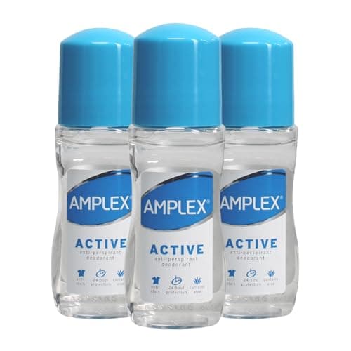 Image of Amplex Alcohol-Free Daily Anti-Perspirant Roll-On Deodorant Multi-Pack, Active, Long-Lasting, Anti-Stain Formula, 3 x 50ml