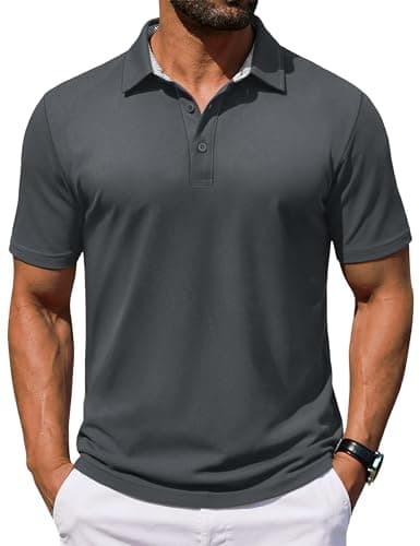 Image of TACVASEN Men's Short Sleeve Polo Shirts Summer Golf Tops Quick Dry Breathable Work Casual Shirt with Button Darkgrey,XL