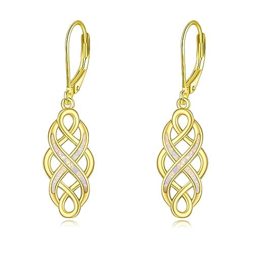 Image of YFN 9CT Gold Plated Sterling Silver Celtic Knot Dangle Earrings Good Luck Irish Celtic Knot Vintage Dangles for Women