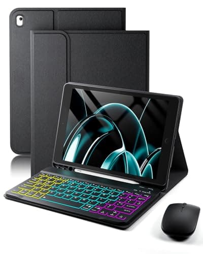 Image of for iPad 10.2 inch iPad 9th (2021)/ 8th (2020)/ 7th (2019) Generation 10.2 inch/iPad Air 3 (2019) 10.5 inch/iPad Pro 10.5 inch Case,with Wireless Bluetooth British Layout Backlit Keyboard and Mouse