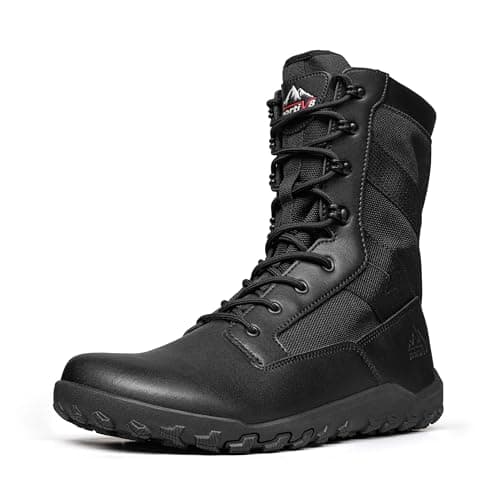 Image of NORTIV 8 Men's Wide Toe Box Barefoot Military Tactical Boots for Men Zero Drop Work Minimalist Leather Side Zipper Motorcycle Combat Boots,Size 10,Black,SNMT26007M