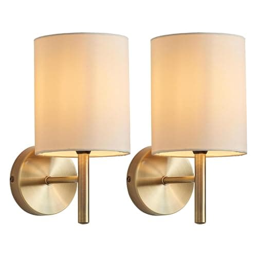 Image of National Lighting Tatum Decorative Contemporary Antique Brass E14 LED Compatible Wall Light with a Cream Fabric Drum Shade - 2 Pack