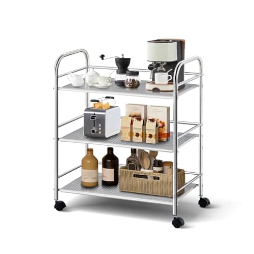 Image of TUKAILAi 3 Tier Stainless Steel Kitchen Utility Cart, 350x600x750 MM, Catering Serving Trolley with Locking Wheels and Handle, for Professional Restaurant & Home Kitchen