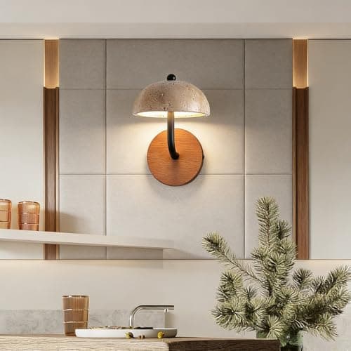 Image of Vintage LED Wall Lamp with Remote Dimming - Wooden Light for Bedroom & Living Room - Wabi-Sabi Design in Yellow Travertine - Perfect for Home Décor
