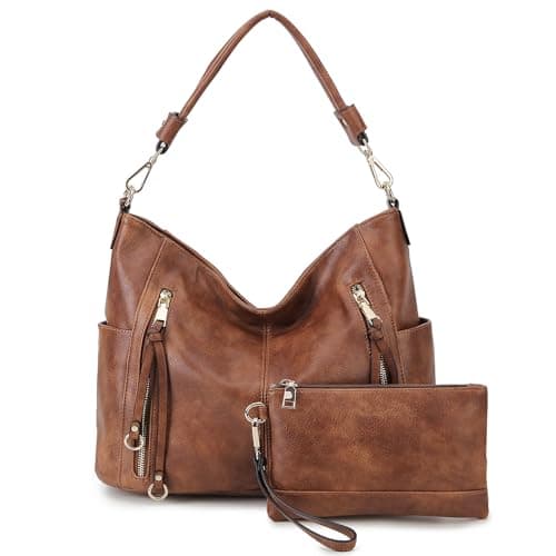 Image of Chase Chic Hobo Bag for Women, PU Leather Ladies Purse and Handbags with Adjustable Strap Trendy Large Crossbody Shoulder Bucket Bag for Work,Travel(Brown)