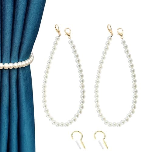 Image of Hicello 2 PCS Curtain Tiebacks ABS Pearl, Decorative White Curtain Holdbacks, 41cm Drapery Tie Backs, Dia-1cm