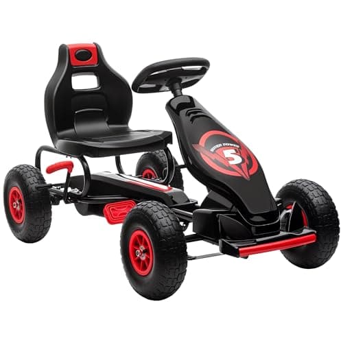 Image of HOMCOM Children Pedal Go Kart, Raving Go Kart with Adjustable Seat, Inflatable Tyres, Shock Aborb, Handbrake, for Ages 5-12 Years - Red