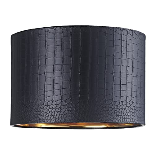 Image of Modern Jet Black Croc Design Faux Leather Material 12" Circular Drum Lamp Shade| for Pendant Table or Floor | Eye-Catching Inner Shiny Gold Lining by Happy Homewares