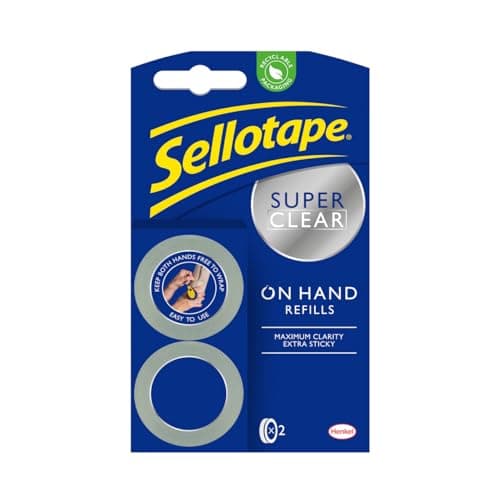 Image of Sellotape On-Hand Refills, Extra Strong Adhesive Tape, Clear Tape Refills for Arts & Crafts, Strong Tape for the On-Hand Tape Dispenser, 18mm x 15m, Pack of 2