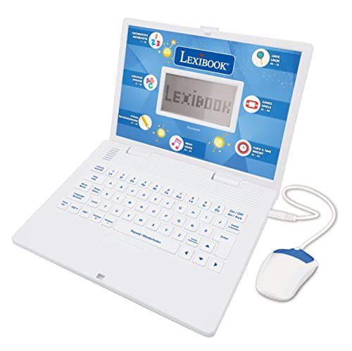 Image of LEXIBOOK, Educational and Bilingual Laptop German/English, Toy with 124 Activities to LearnMathematics, Dactylography, Logic, Clock Reading, Play Games and Music, Play Games and Music, White, JC598i3