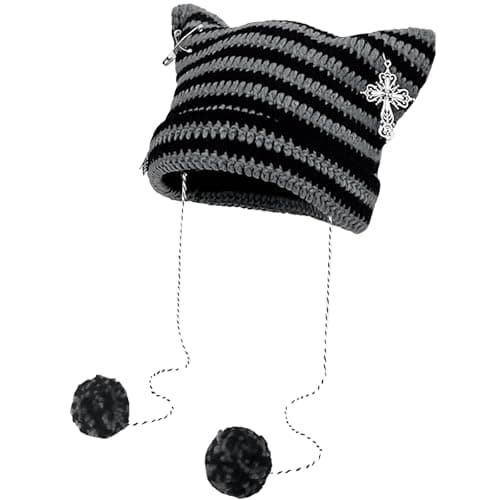 Image of TUONYIS Black Cat Beanie,Winter Hats for Women,Cat Ears Knitted Hat,Ear Goth Emo Alt Accessories,Cat Hat Cat Beanie,Slouchy Beanies for Girls Adults Kids Cat Gifts for Women(Black)