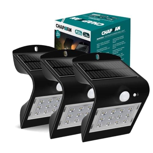 Image of Chapman Muirfield 1.5W PIR LED Solar Security Light, IP65 Waterproof Garden Wall Lights with Motion Sensor, 4000K Neutral White Solar Lights for Garden, Outside Lights & Security (3 Pack - Black)