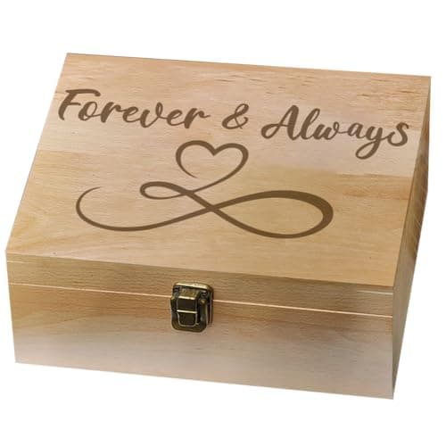 Image of arricraft 1 Pc Wood Memory Keepsake Box, Forever and Always Gift Valentine's Day Memory Box with Hinged Lids Infinite Love Keepsake Chest for Wedding Anniversary Photo Letter Storage 24.5x19.5x10.3cm