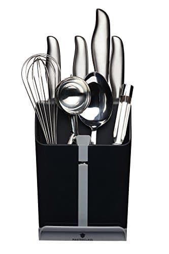 Image of MasterClass Smart Space All-in-1 Knife Block and Utensil Holder with Ceramic Knife Sharpener, 15.5 x 14.5 x 20.5 cm (6'' x 5.5'' x 8'') - Black / Grey