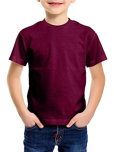 Image of Love My Fashions Kids Value Weight Crew Neck Plain T-Shirt Short Sleeve Casual Tees for Boys Cotton Tops for Children Burgundy